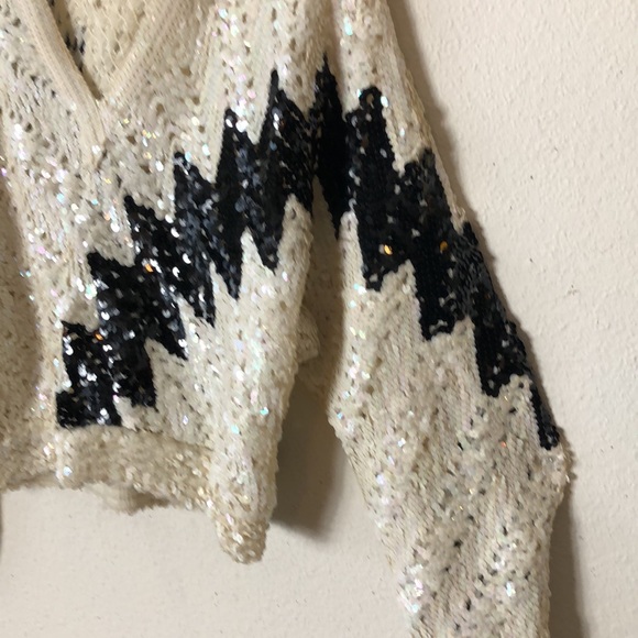 Vintage Sak Fifth Avenue SEQUIN SWEATER abstract Metalic pullover black … - Picture 7 of 11